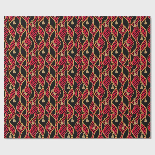 Papel de embrulho vermelho, preto e dourado (Aberto)