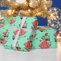 Papel de embrulho vintage natal 1950 Dama
