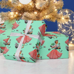Papel de embrulho vintage natal 1950 Dama