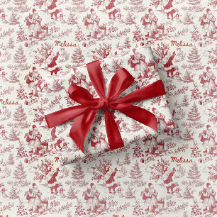 Papel de embrulho vintage toile de Papai Noel Verm