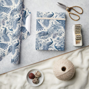 Papel de embrulho vintage Toile francês Pavão Azul