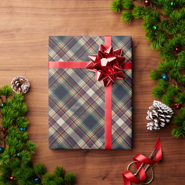 Papel de embrulho xadrez azul clássico verde escur (Presente de Natal)