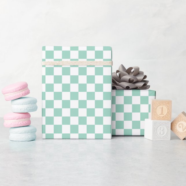 Papel de embrulho xadrez branco e azul rolo (Chá de bebê)