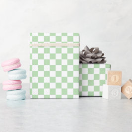 Papel de embrulho xadrez branco e verde