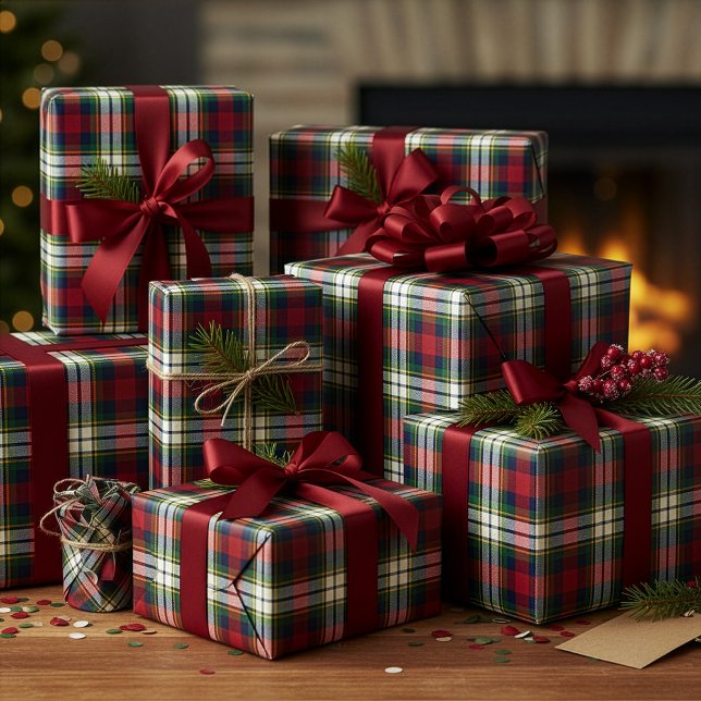 Papel de embrulho xadrez de Natal elegante (Criador carregado)