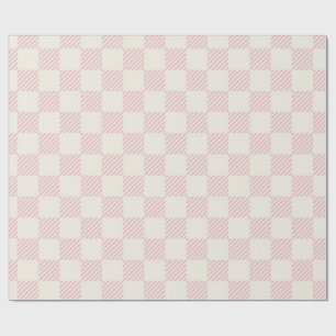 Papel de embrulho xadrez diagonal rosa e creme clá