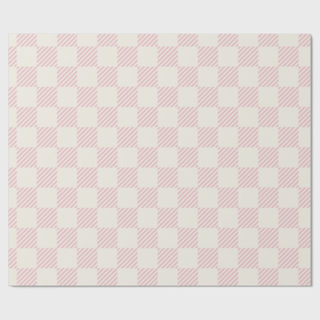 Papel de embrulho xadrez diagonal rosa e creme clá (Aberto)