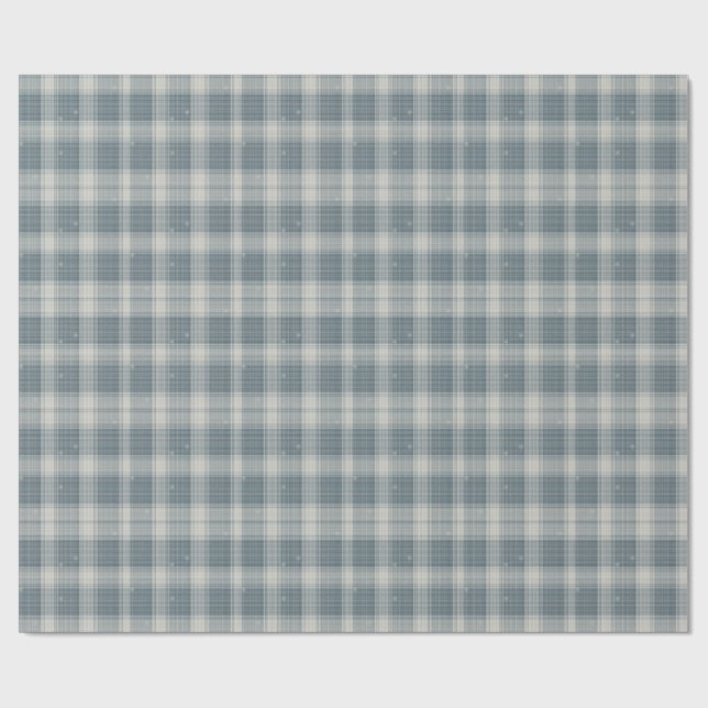 Papel de embrulho xadrez floco de neve azul e crem (Aberto)
