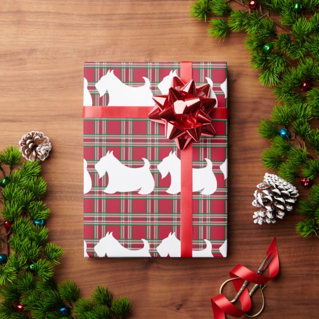 Papel de embrulho Xadrez Natal Terrier Escocês (Presente de Natal)