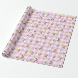 Papel de embrulho Xadrez Rosa Coelhinho da Páscoa