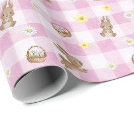 Papel de embrulho Xadrez Rosa Coelhinho da Páscoa