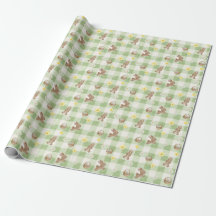 Papel de embrulho Xadrez Verde Coelho da Páscoa