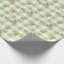 Papel de embrulho Xadrez Verde Coelho da Páscoa