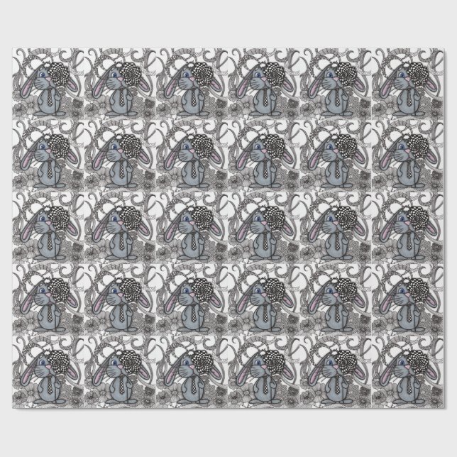 Papel de embrulho Zen Doodle coelho Bunny desenhad (Aberto)
