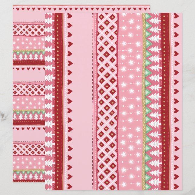 Papel de Escrapão de Natal Rosa-Stripe Joyful (Frente/Verso)