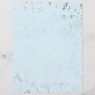 Papel de Escraparia Azul Shabby e Flor Prateada