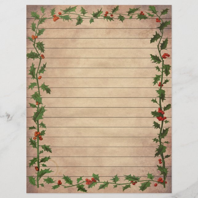 Papel de escrita temático de Natal vintage alinhad (Frente)