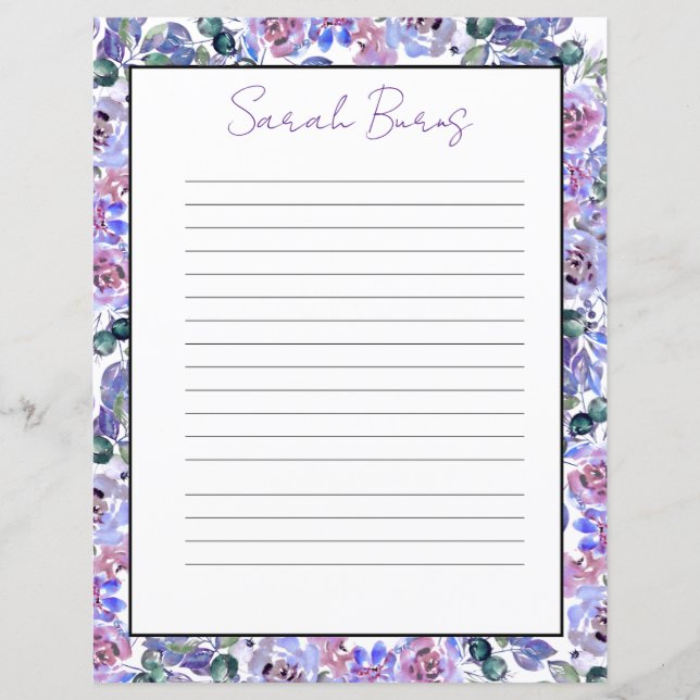 Papel de Escritório com Monograma Floral Elegante (Frente)