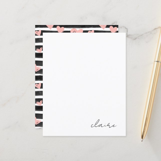 Papel de Escritório Corações Rosa Nome Personaliza (Frente/Verso In Situ)