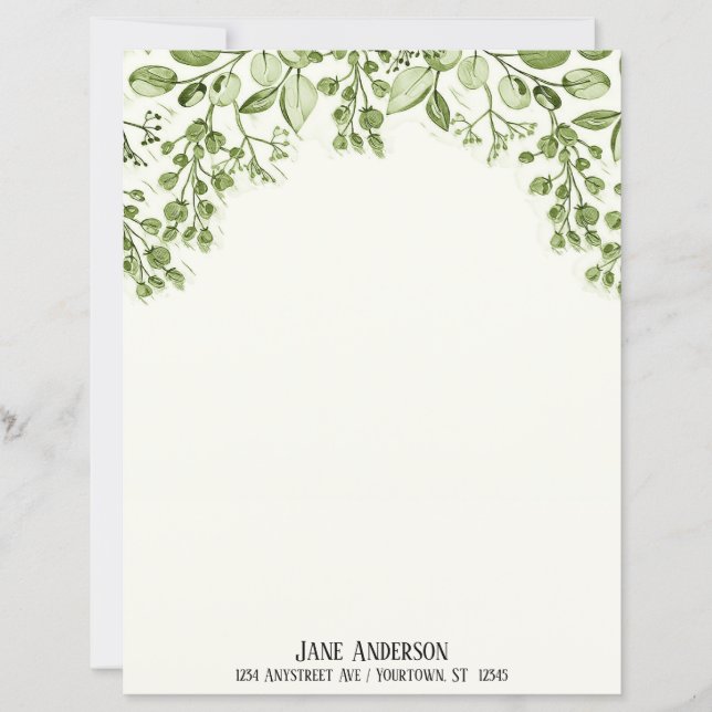 Papel de Escritório Folhas Verdes e Bagas (Frente)