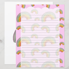 Papel de Escritório Kawaii Arco-Íris Rosa Pastel