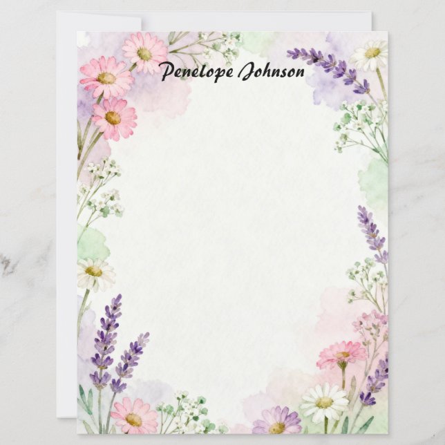 Papel de Escritório Margaridas e Lavanda Campestre (Frente)