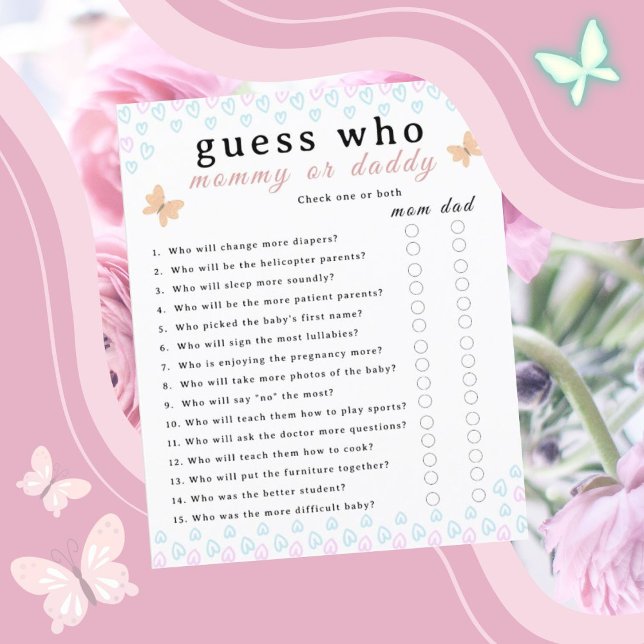 Papel de folha para Chá de Bebê Borboletas Lindas  (Cute Butterflies Hearts Baby Shower sheet of paper 5.5" x 8.5" /wight color. baby shower activity.)