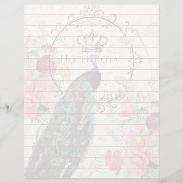 Papel de fundo de pavão e flores da primavera (Frente)