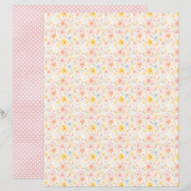 Papel de Fundo Floral de Páscoa Vintage para Álbum (Frente/Verso)