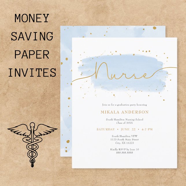 PAPEL de Graduação de Enfermeira Dourada Azul (Criador carregado)