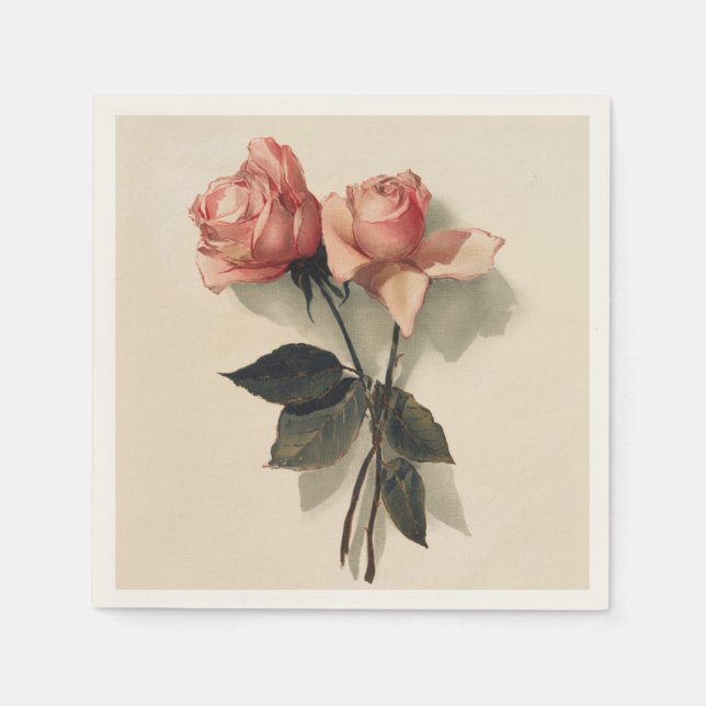 Papel de guardanapo coquetel com rosas cor-de-rosa (Frente)