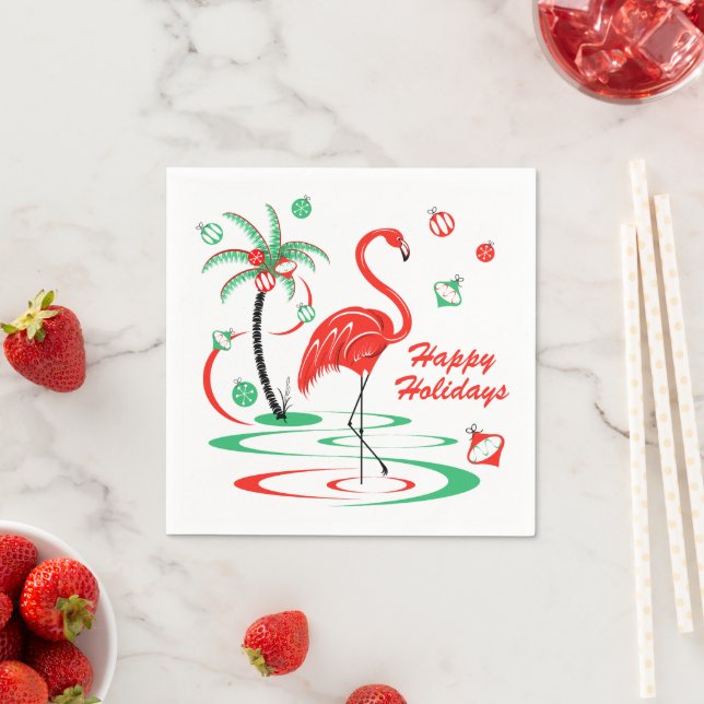 Papel de guardanapo Flamingo de Natal Vermelho (Insitu)