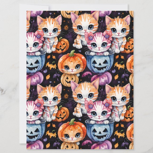 Papel de Halloween de Gatinho Fofo para Doces ou T (Frente)