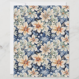 Papel de Inverno Floral Branco Elegante e Azul Nav