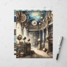 Papel de Livro Celestial da Biblioteca Steampunk