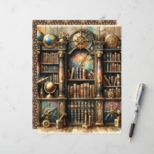 Papel de Livro Celestial da Biblioteca Steampunk