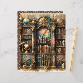 Papel de Livro Celestial da Biblioteca Steampunk