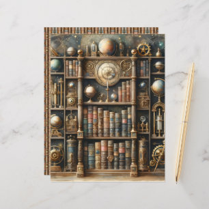 Papel de Livro Celestial da Biblioteca Steampunk