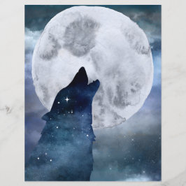 Papel de Livro Céu da Noite de Lua e Wolf