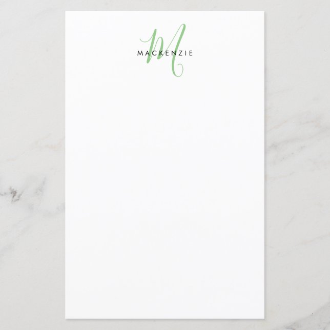 Papel de Monograma de Letra de Script Branco Moder (Frente)