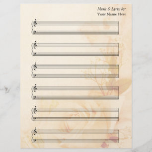 Papel de Música em Branco com Rosa Vintage - Penta