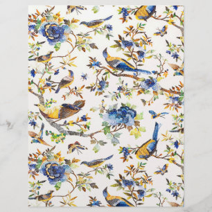 Papel de origami para aves de safra azuis e dourad