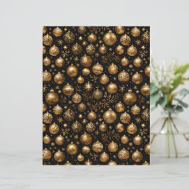 Papel de Ornamento de Natal Preto e Dourado Elegan