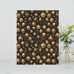 Papel de Ornamento de Natal Preto e Dourado Elegan