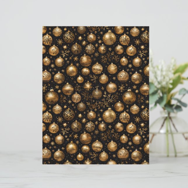 Papel de Ornamento de Natal Preto e Dourado Elegan (Em pé/Frente)