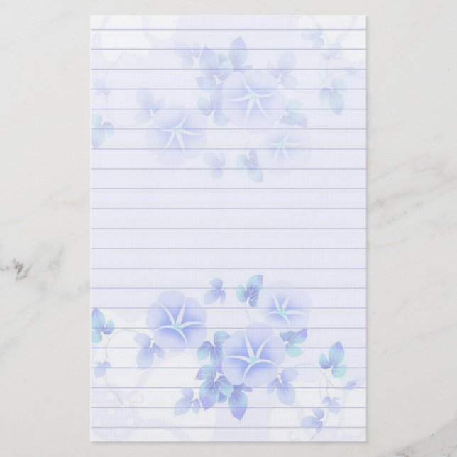 Papel de papelaria com flores azuis Bonito (Frente)