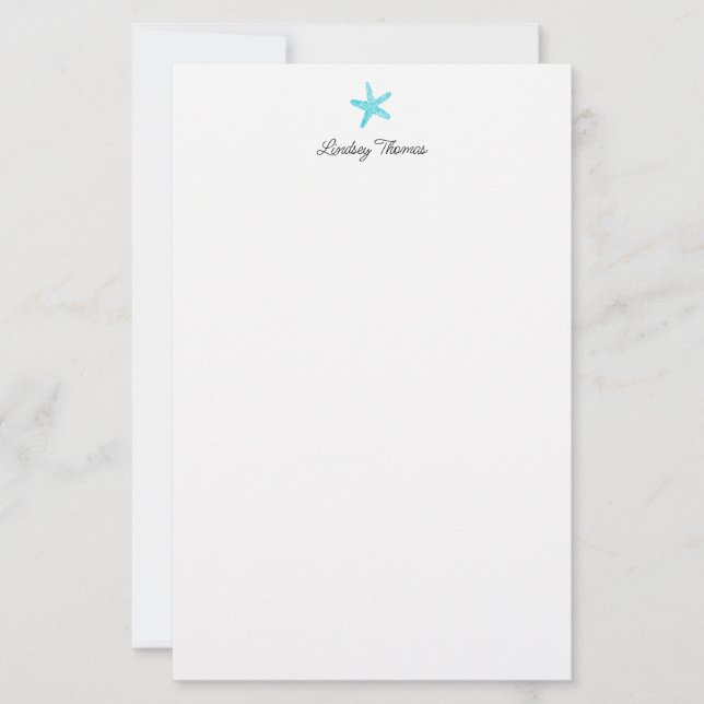 Papel de papelaria personalizada estrela-do-mar az (Frente)