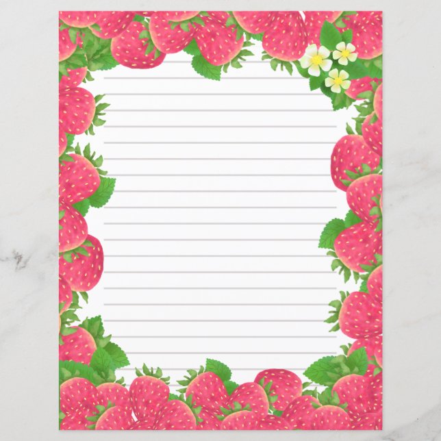 Papel de papelaria revestido com flores de morango (Frente)