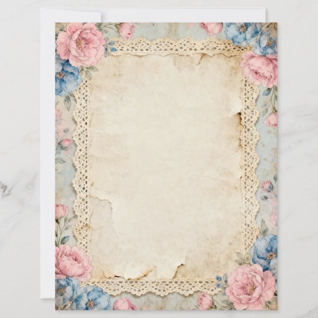 Papel de Papelaria Rosas Cor-de-Rosa e Renda (Frente)