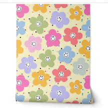 Papel de Parede com Padrão de Flor Sorridente em P